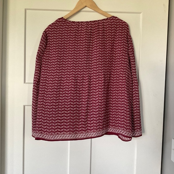 MAX STUDIO Red Hearts Peplum Pleated Bell Sleeve Chiffon Boho Blouse medium - Picture 2 of 6